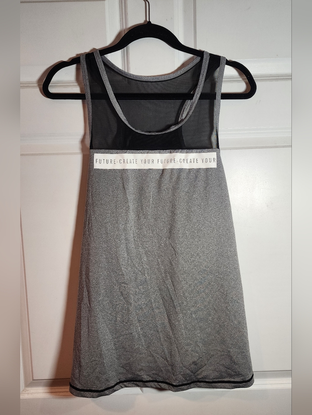 Shein Curve Gray Active Mesh Back Tank with Inspirational Band 1XL